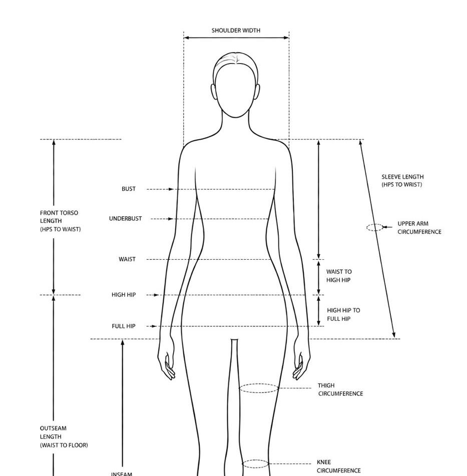 Technical body measurement drawing